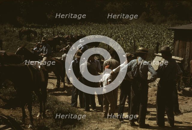 Mountaineers and farmers trading mules and horses on "Jockey St.,", Campton, Wolfe County, Ky., 1940 Creator: Marion Post Wolcott.