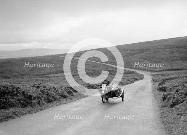 490 cc Norton and sidecar of CF Crossby, winner of a silver award, MCC Torquay Rally, July 1937. Artist: Bill Brunell.