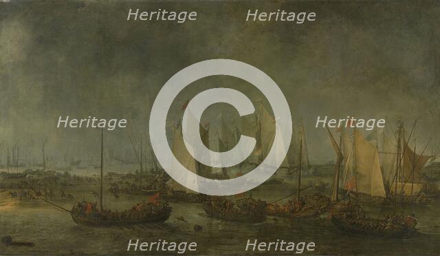 The Battle on the Slaak between the Dutch and Spanish Fleets during the Night of 12-13..., 1633. Creator: Simon de Vlieger.