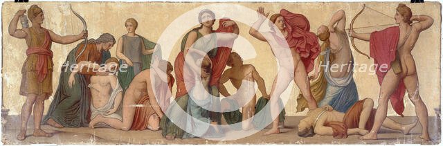 Massacre of Niobids, composition from the atrium of the Pompean house of Prince Napoleon, c1860. Creator: Unknown.
