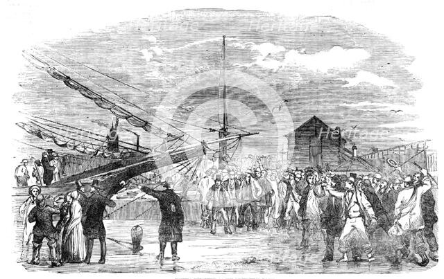 Navvies embarking at the Birkenhead Docks, 1854. Creator: Unknown.