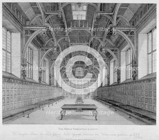 Interior view of Middle Temple Hall, City of London, 1803.                                           Artist: James Peller Malcolm