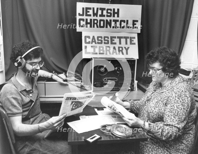 Recording the Jewish Chronicle cassette for the Jewish Blind Society, London, 1980. Artist: Sidney Harris