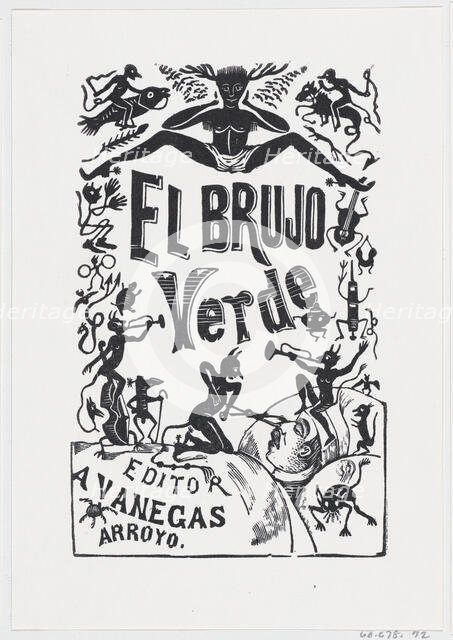 Demons troubling a sick man in bed, illustration for 'El Brujo Verde (The Green M..., ca. 1880-1910. Creator: José Guadalupe Posada.