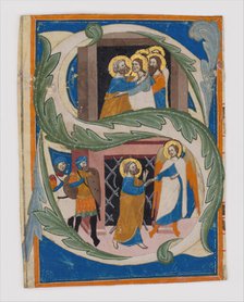 Initial S with Saint Peter Liberated from Prison, Italian, first half 14th century. Creator: Unknown.