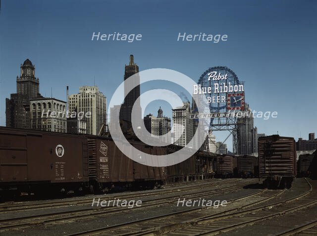 General view of part of the South Water street Illinois Central Railroad...terminal, Chicago, 1943. Creator: Jack Delano.