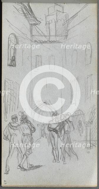 Sketchbook, page 63: Figures in a Courtyard. Creator: Ernest Meissonier (French, 1815-1891).