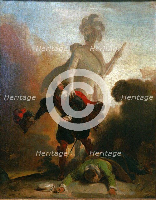 Don Juan and the statue of the commander, ca 1835. Artist: Fragonard, Alexandre-Évariste (1780-1850)