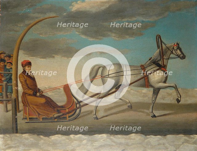 Count Alexey Grigoryevich Orlov of Chesma on a horse drawn sledge, 1778. Artist: Anonymous  