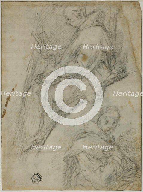 Two Studies of Carthusians (recto); Three Sketches of Heads of Carthusians (verso), 1591/92. Creator: Bernardino Poccetti.