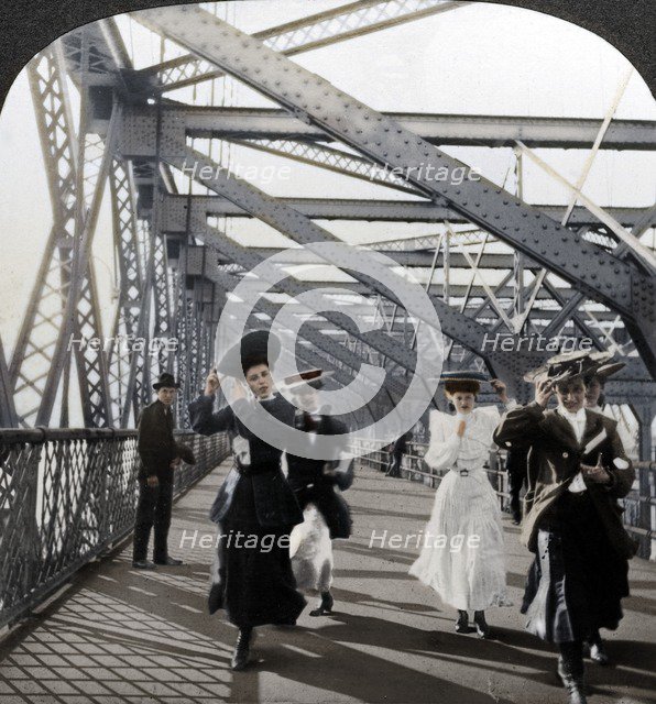 The promenade, Williamsburg Bridge, New York, USA, c1900s. Artist: Excelsior Stereoscopic Tours.