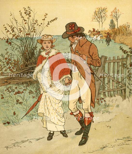 Two young lovers in a lane, c1880. Creator: Randolph Caldecott.