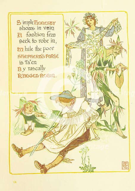 Simple Honesty shows in vain A fashion few seek to robe in..., 1899. Creator: Walter Crane.