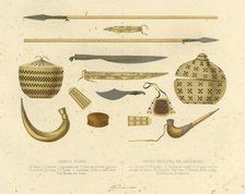 Koryak Artifacts. 1-2. Spears; 3-4. Scabbards; 5. Road Knife; 6. Woman's Knife; 7-8. Grass..., 1856. Creator: Ivan Dem'ianovich Bulychev.