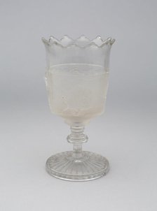 Westward Ho!/Pioneer pattern goblet on pedestal, c. 1876. Creator: Gillinder & Sons.