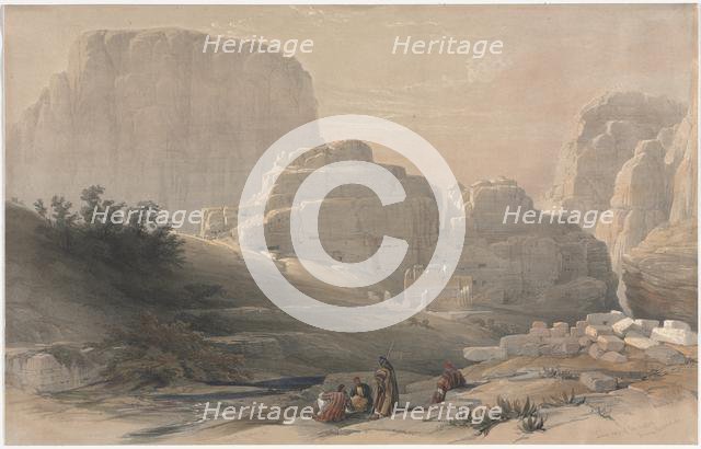 Petra, Lower End of the Valley, Viewing the Acropolis, 1839. Creator: David Roberts (British, 1796-1864).
