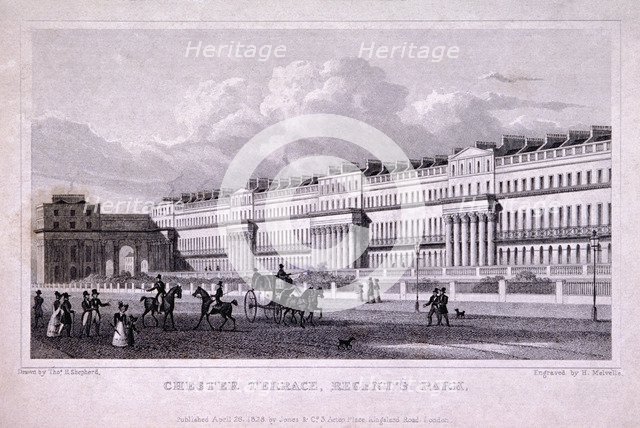 Chester Terrace, Regent's Park, Marylebone, London, 1828. Artist: Harlen Melville