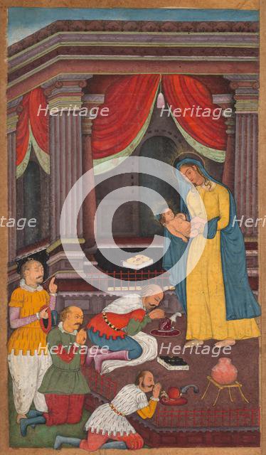 The Adoration of the Shepherds, from a Mirror of Holiness (Mir’at al-quds) of Father Jerome Xavier. Creator: Unknown.