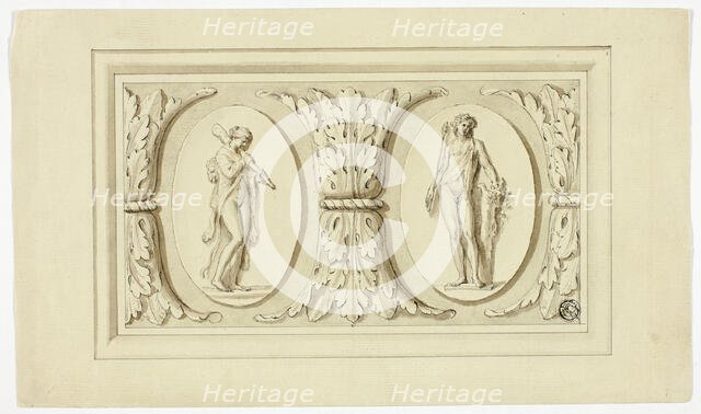 Two Medallions with Standing Figures of Omphale and Bacchus, Separated by Design of..., 1747/1785. Creator: Giovanni Battista Cipriani.