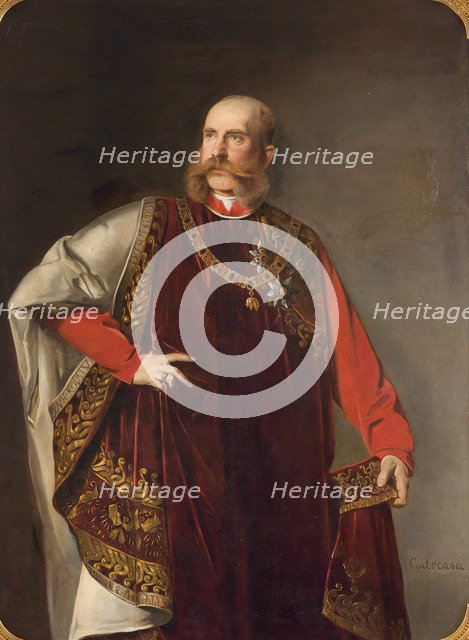 Emperor Franz Joseph I. of Austria in the regalia of the Order of the Golden Fleece, 1880s.