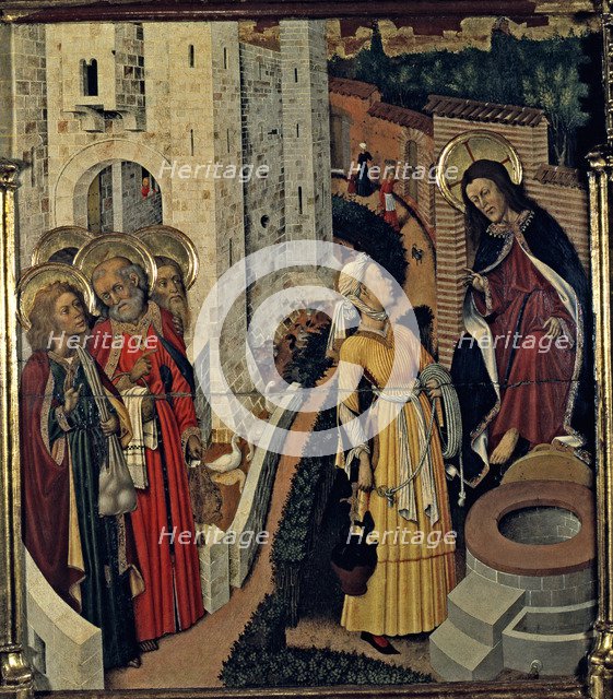 Altarpiece of the Transfiguration. 'Jesus and the Samaritan woman' in the Table of the predella, …