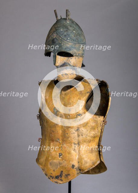 Helmet of the Italo-Chalcidian Type, Anatomical Cuirass, and Left Greave, late 5th-4th cent B.C. Creator: Unknown.