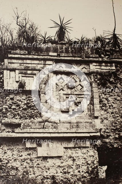 Uxmal, Indian Bas Relief, Nun's Palace  (Uxmal, Bas Relief de l'Indien, Palais des Nonnes), 1860. Creator: Désiré Charnay.