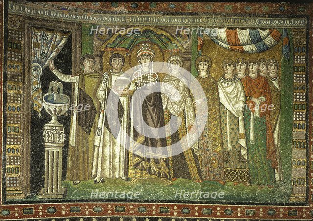 Theodora and her court', Mosaic Church of San Vitale in Ravenna.
