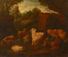 Landscape with a Shepherd and a Flock, 18th century. Creator: Cajetan Roos.