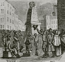 Demolition of the Pyramid of Roncesvalles after the occupation by French troops, War of..., 1851.  Creator: Unknown.