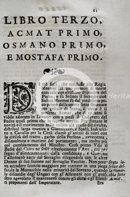 "Mappamondo Istorico", Volume VI, Part II: Life of the Ottoman Emperors, 1722. Creator: Antonio Foresti.