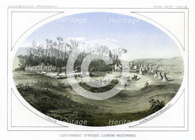 Camp Stevens, looking westward, Montana, USA, 1856.Artist: Gustav Sohon