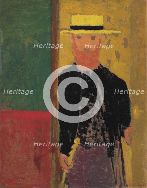 Self-Portrait with s straw hat, ca 1892. Creator: Vuillard, Édouard (1868-1940).