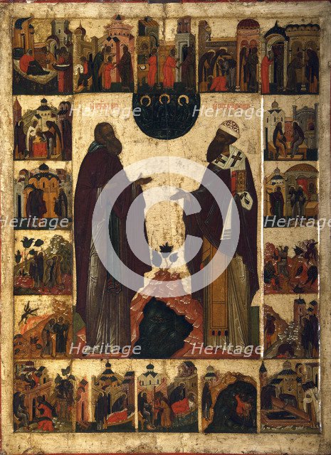 Saint Cyril of White Lake and Saint Cyril of Alexandria, second half of the 18th century.  Creator: Russian icon.