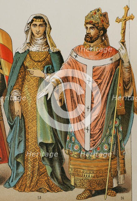 Lady and bishop, 1200, (1884).  Creator: Unknown.