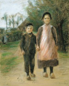 Boy and Girl on a Village Street, ca 1897. Artist: Liebermann, Max (1847-1935)