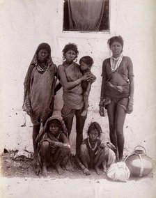 A group of women and children wearing decorated rings in their noses: Bombay at the..., 1896/1897. Creator: Unknown.