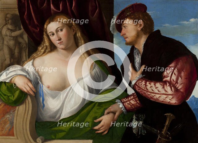 Lady and her suitor (woman visited by her lover), before 1565. Creator: Licinio, Bernardino (ca1489-ca1565).