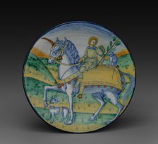 Plate: Man Riding a Unicorn, c. 1510. Creator: Jacopo Caffagiolo (Italian), circle of.