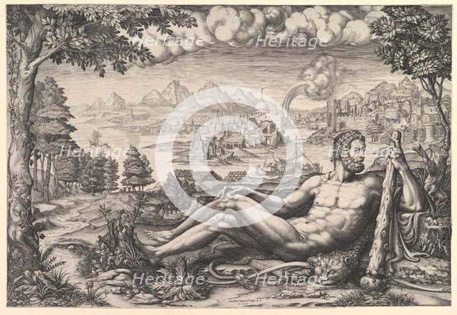 Hercules Resting from His Labors, 1567. Creator: Giorgio Ghisi.
