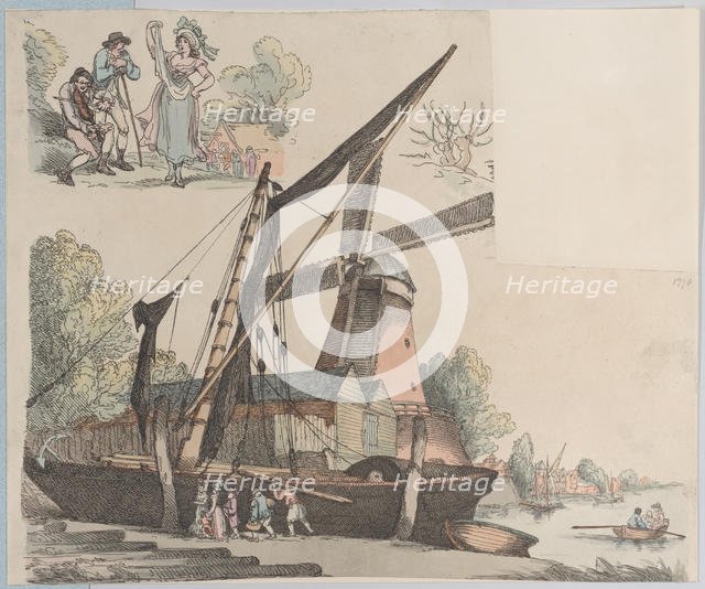 River Scene with Windmill (from Plate 9, Outlines of Figures, Landscapes and C..., January 20, 1791. Creator: Thomas Rowlandson.