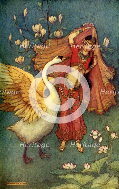 'Damayanti and the Swan', 1913. Creator: Warwick Goble.
