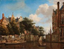 Amsterdam City View with Houses on the Herengracht and the old Haarlemmersluis, c.1670. Creator: Jan van der Heyden.