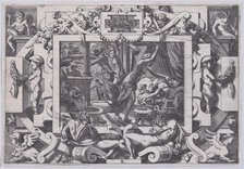 Pelias Killed by his Daughters (Dont par pitié elles prennent courage son sang vider par v..., 1563. Creator: Rene Boyvin.