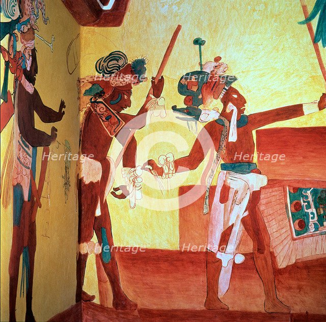 Fresco in the room n. 3 of the Bonampak painting Temple representing a party after a military vic…