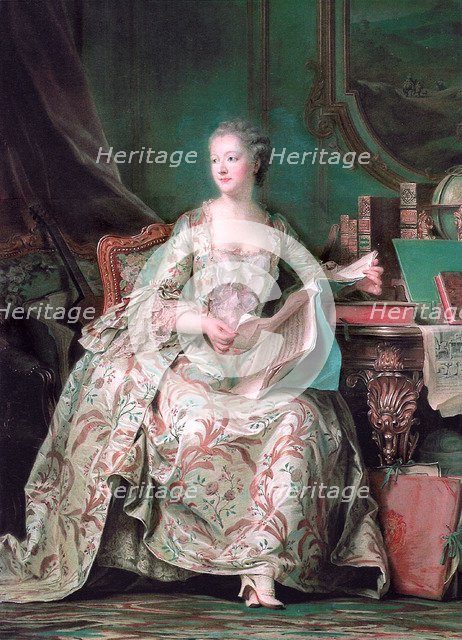 Full-length portrait of the Marquise de Pompadour (1721-1764). Artist: La Tour, Maurice Quentin de (1704-1788)