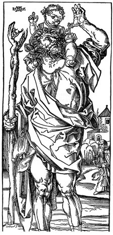 'St Christopher carrying the Infant Christ', 1525, (1936). Artist: Albrecht Dürer