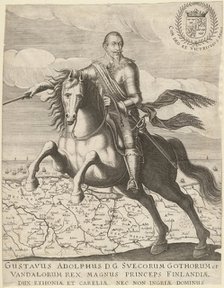 Gustavus Adolphus before the map of Pomerania in the background, 1630. Artist: Anonymous  