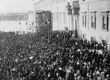 Crowd cheering before Quirinal after attempt on King of Italy's life, between c1910 and c1915. Creator: Bain News Service.