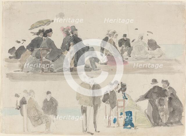 Ladies and Gentlemen on the Beach, in Two Registers, c. 1865. Creator: Eugene Louis Boudin.